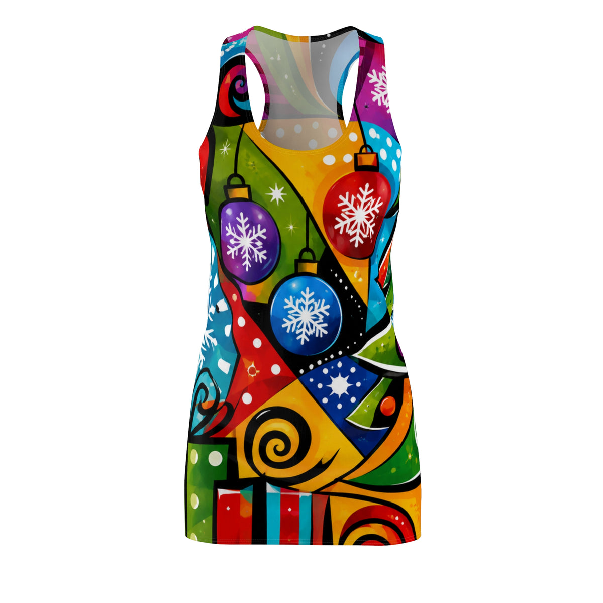 Christmas Ornaments Racerback Dress — Colorful Holiday Print AOP