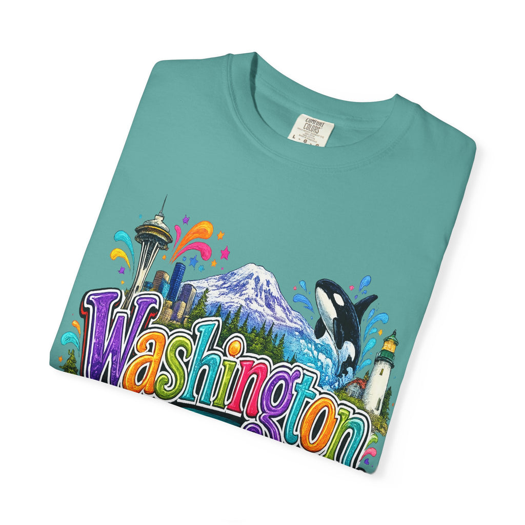Washington State Scene T-shirt | Seattle Skyline, Orca, Apples