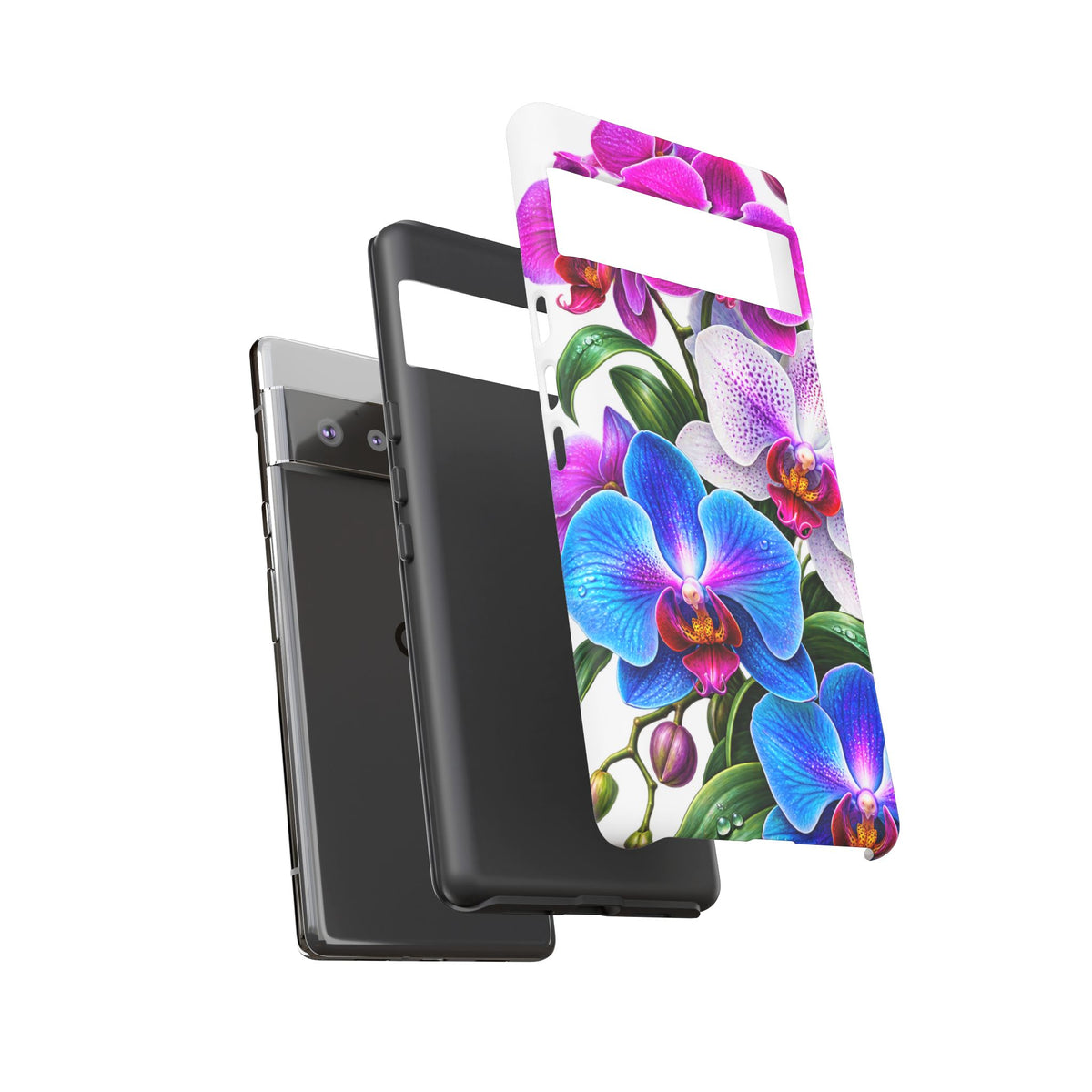 Orchid Floral Tough Phone Case – Vibrant Blue & Pink Orchid Protective Cover