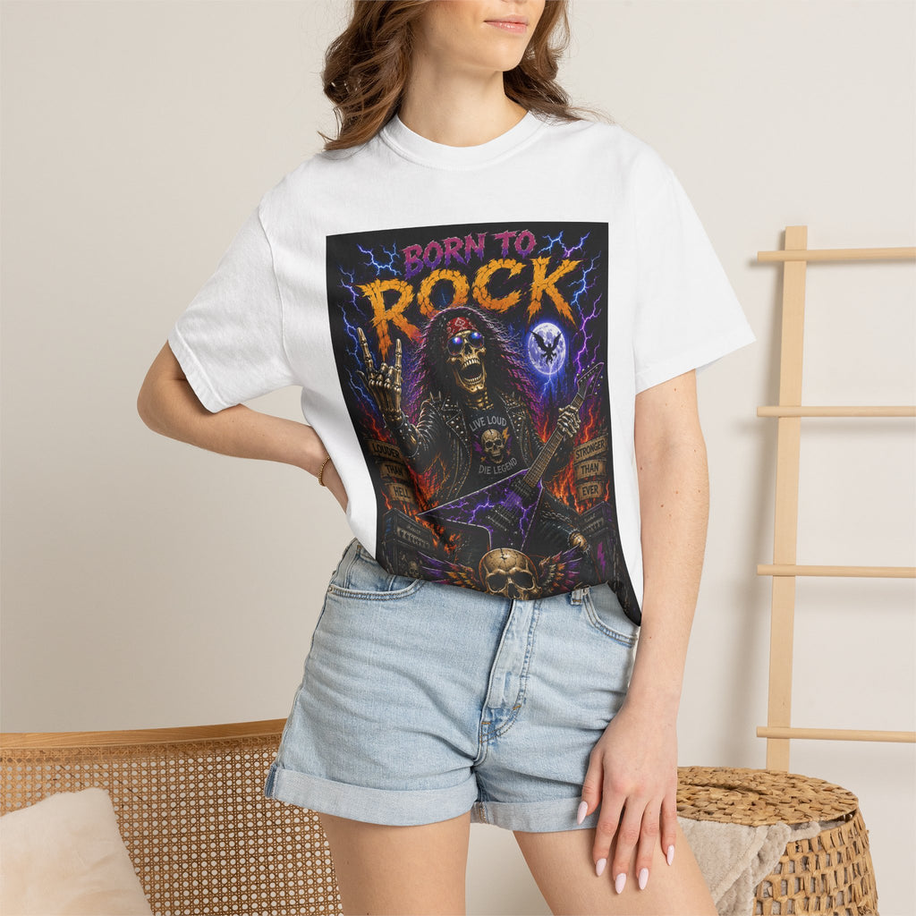 Born to Rock skeleton guitarist T-Shirt | Metal music tee
