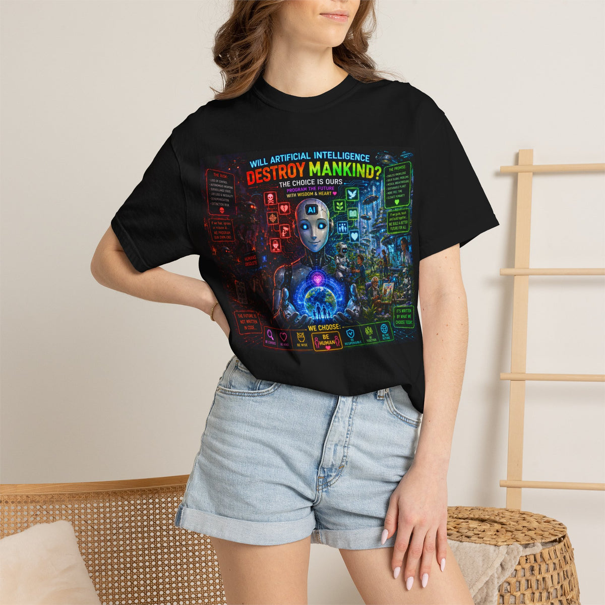 AI Apocalypse Poster T-shirt | Robot Questioning Humanity