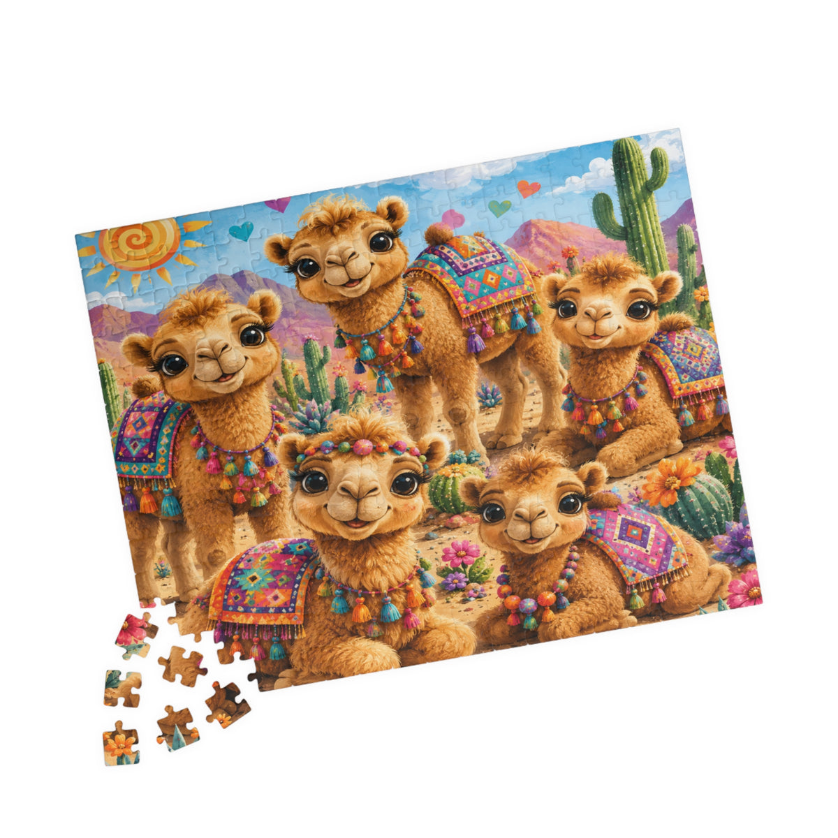 Cute Camel Family Jigsaw Puzzle – 110/252/520/1014-Piece Colorful Desert Scene