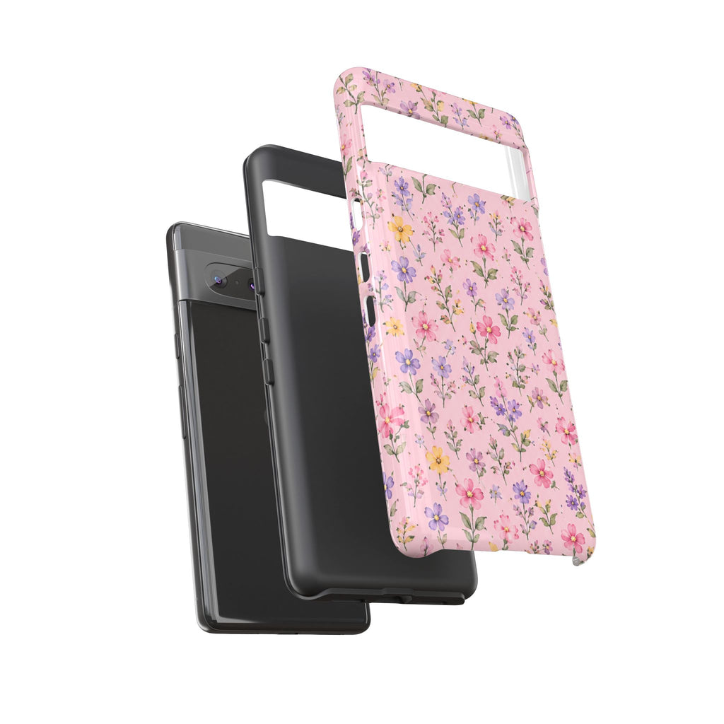 Floral Pink Tough Phone Case — Pastel Wildflower Protective Case