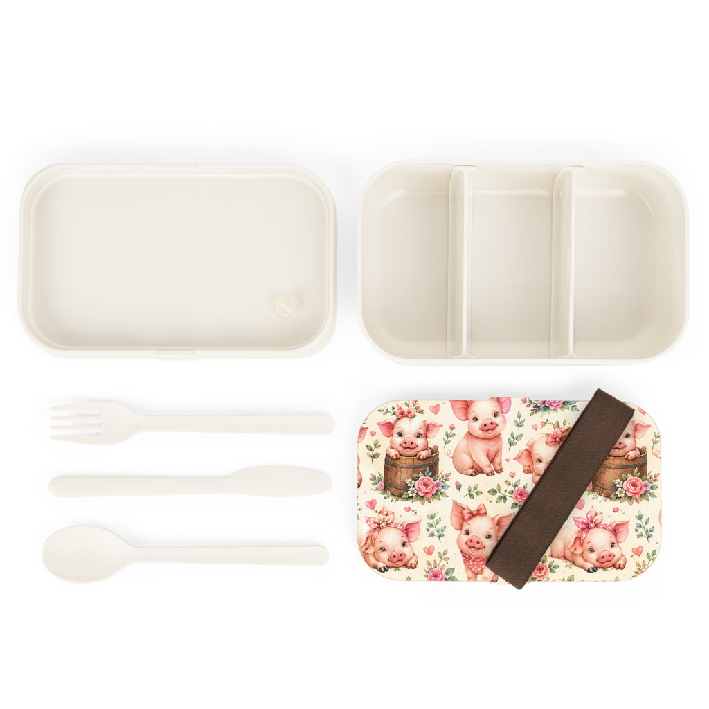 Cute Piglet Bento Lunch Box — Retro Floral Kawaii Kids Lunchbox