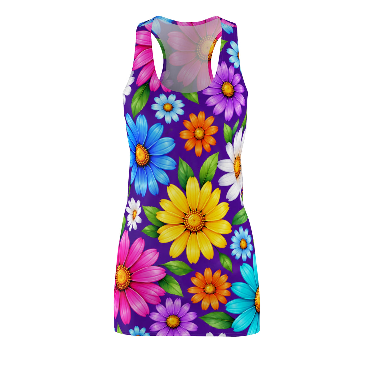 Floral Racerback Dress — Bright Colorful Daisy All-Over Print