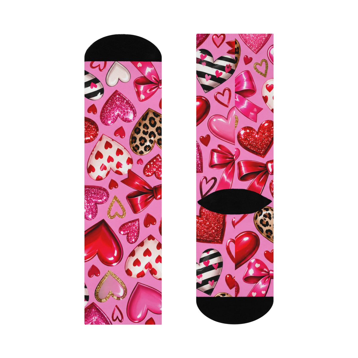 Valentine Heart Pattern Cushioned Crew Socks — Pink Romantic Hearts Crew Socks