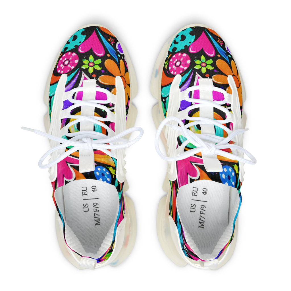 Women’s Mesh Sneakers — Colorful Flower Power Floral Athletic Shoes