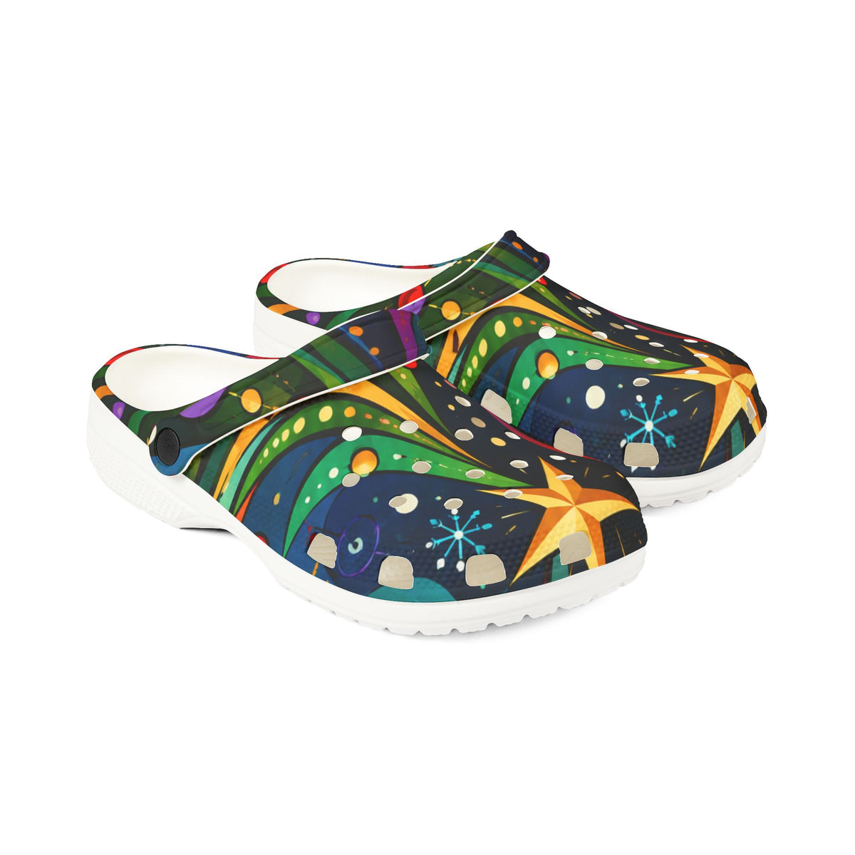 Christmas Tree Star EVA Clogs — Holiday Light Pattern Foam Shoes