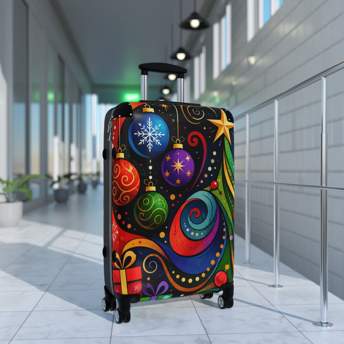 Holiday Ornaments Colorful Christmas Suitcase – Festive Travel Luggage