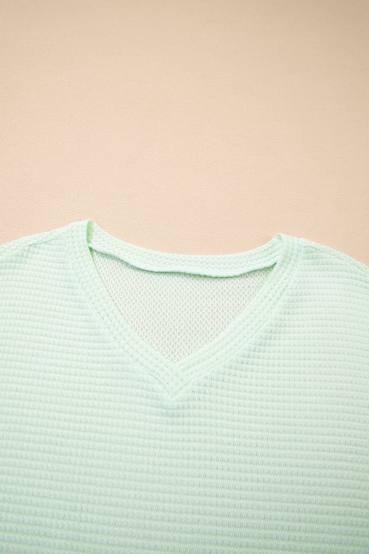 Solid Waffle Knit V-Neck Short Sleeve Top