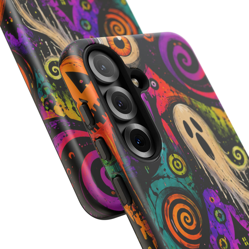 Halloween Ghost Phone Case — Colorful Spooky Skull & Haunted House Tough Case