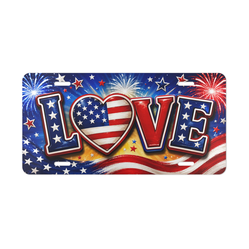 American Flag LOVE License Plate | Vanity Plate, Patriotic Car Decor