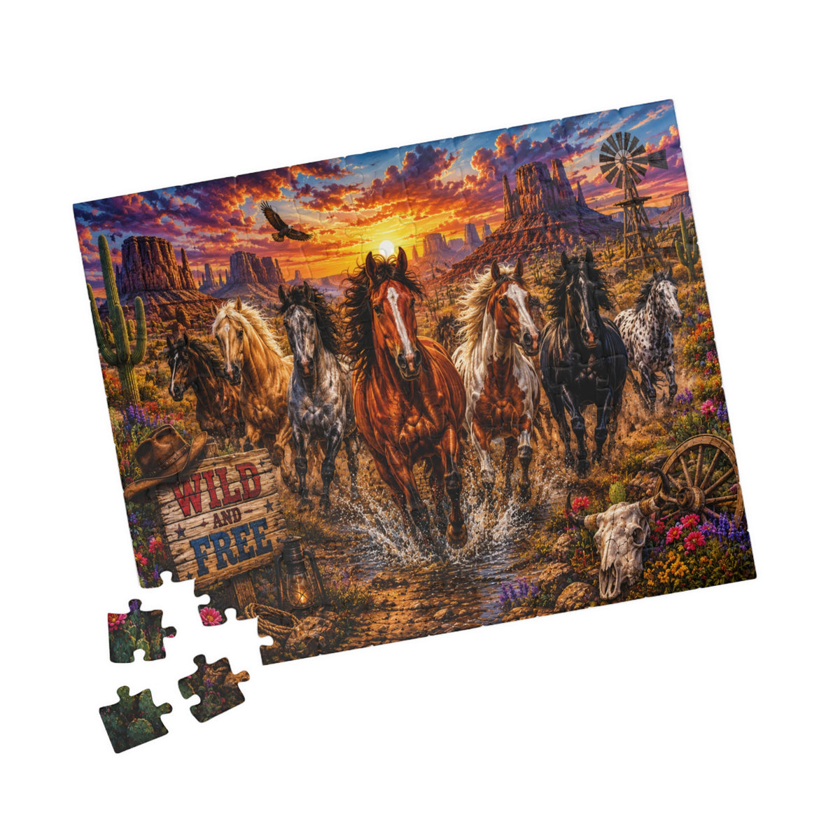 Wild and Free Running Horses Puzzle | Western Sunset 1000-Piece