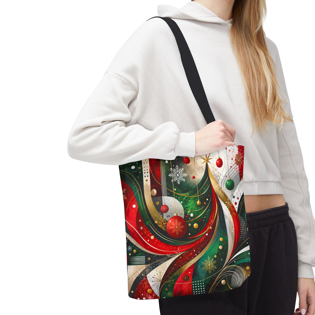 Abstract Retro Christmas Ornaments Tote Bag | Holiday Swirl Pattern