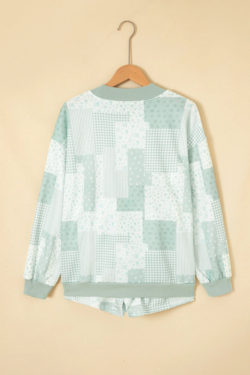 Floral Patchwork Sweatshirt & Drawstring Shorts Set