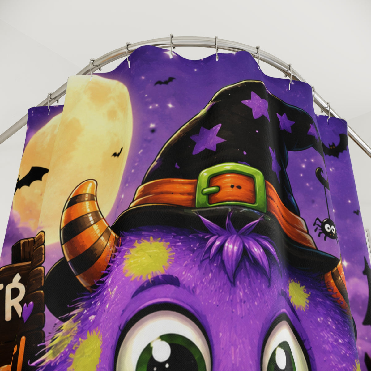 Halloween Monster Shower Curtain — Cute Purple Trick-or-Treat Design