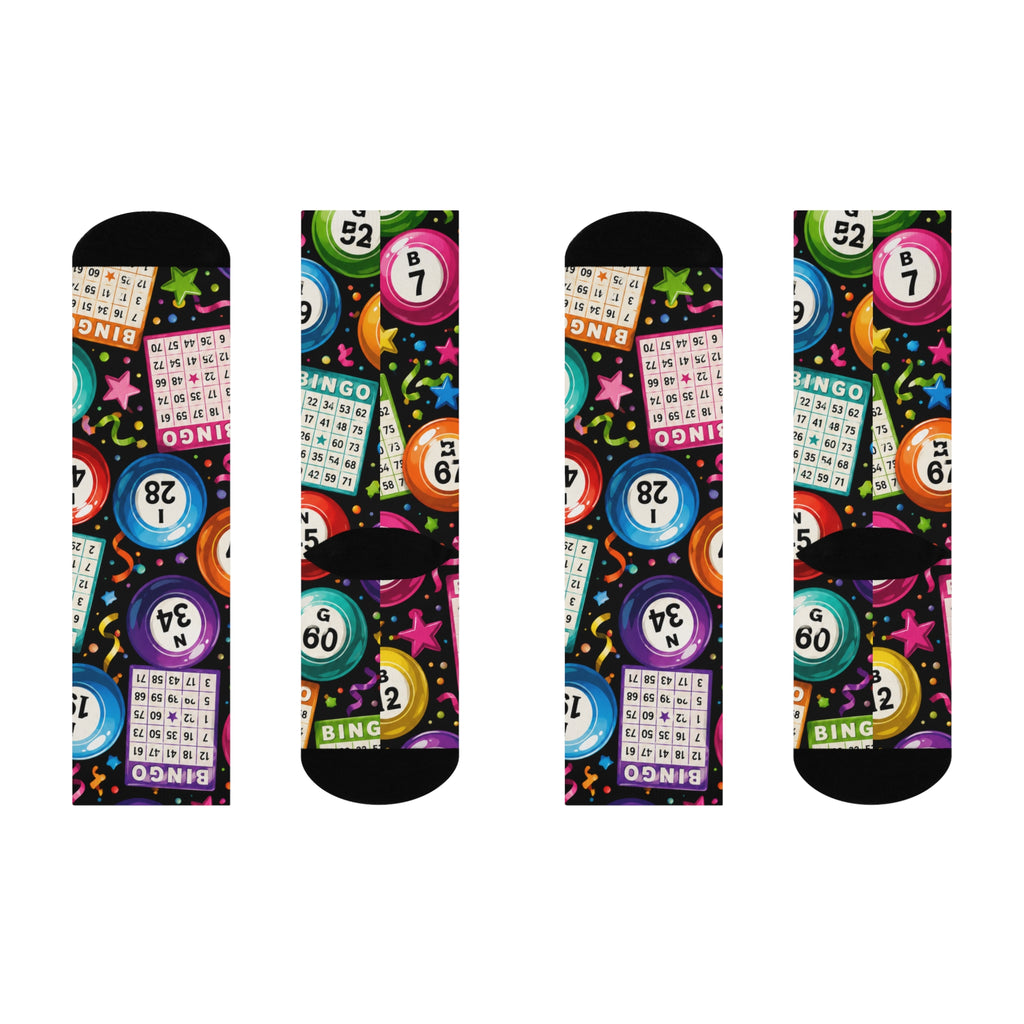 Bingo Night Cushioned Crew Socks — Colorful Bingo Balls & Cards Novelty