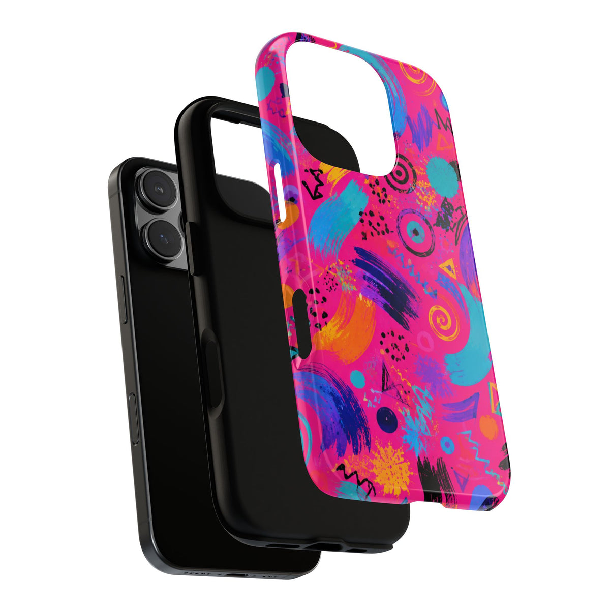 Neon Retro Abstract Tough Phone Case — 80s Brushstroke Pattern