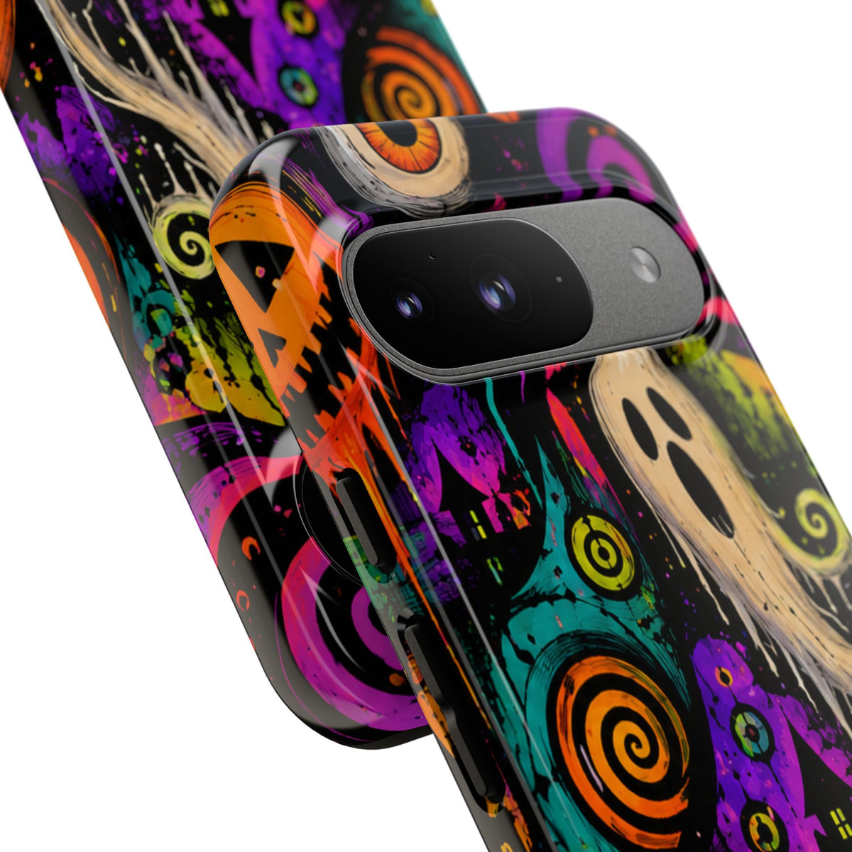 Halloween Ghost Phone Case — Colorful Spooky Skull & Haunted House Tough Case