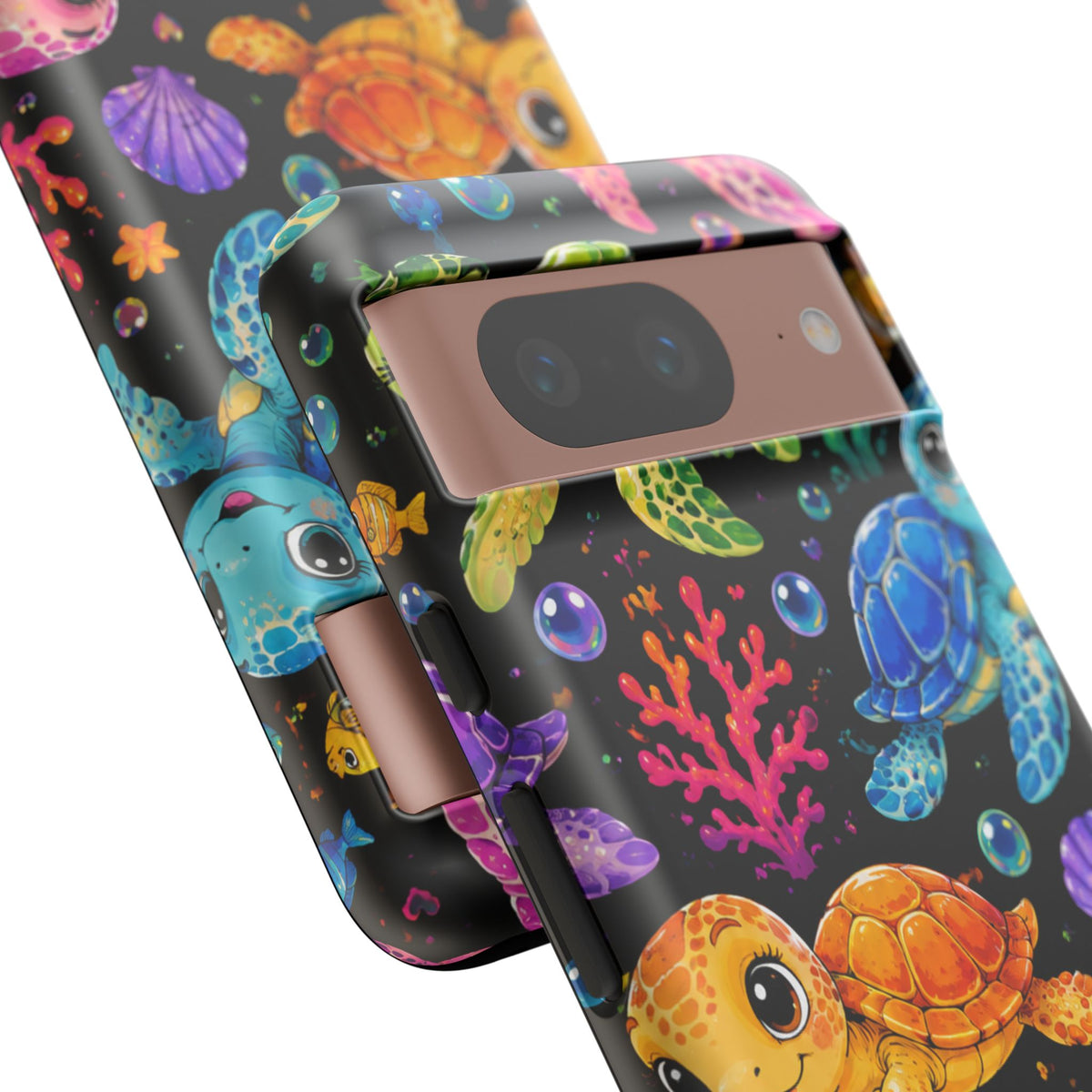 Phone Case — Colorful Cute Sea Turtles on Black (Protective Smartphone Cover)