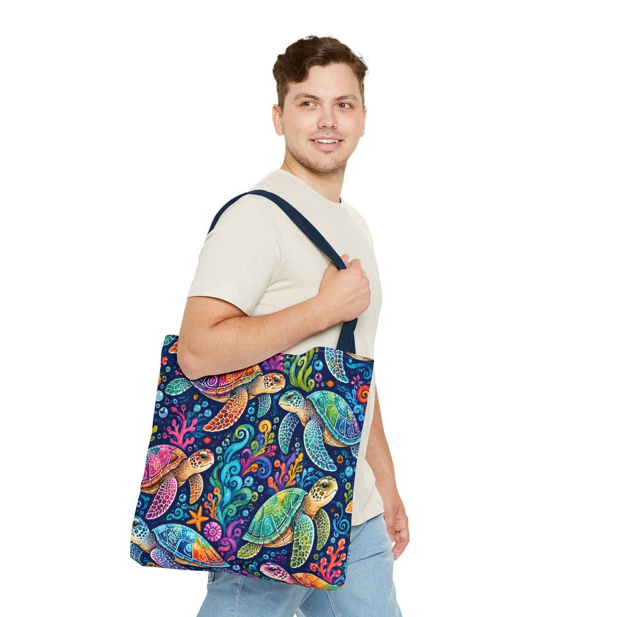 Colorful Sea Turtles Tote Bag — Vibrant Ocean Art Beach Tote