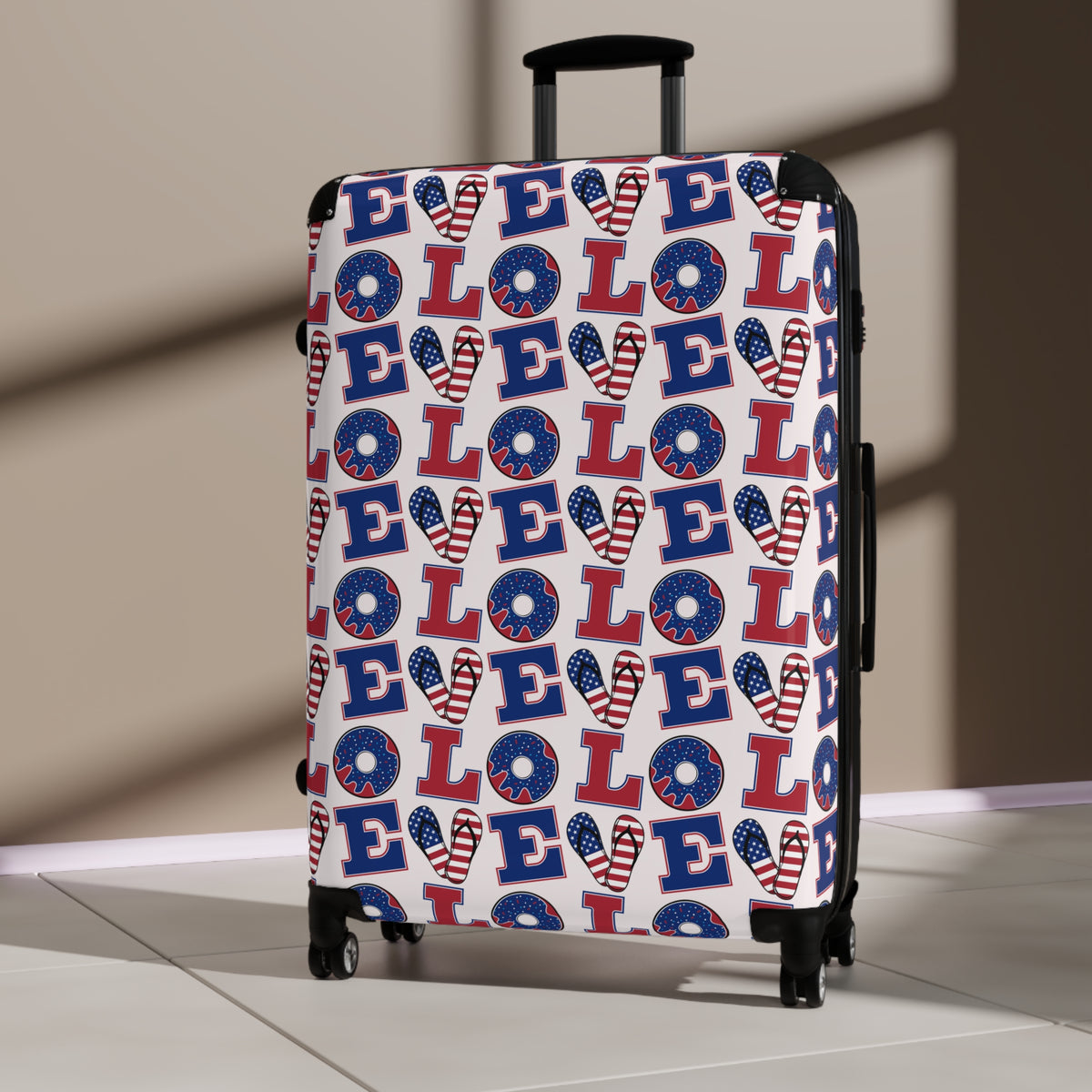 Patriotic 'LOVE' Pattern Suitcase – Americana Red White Blue Carry-On
