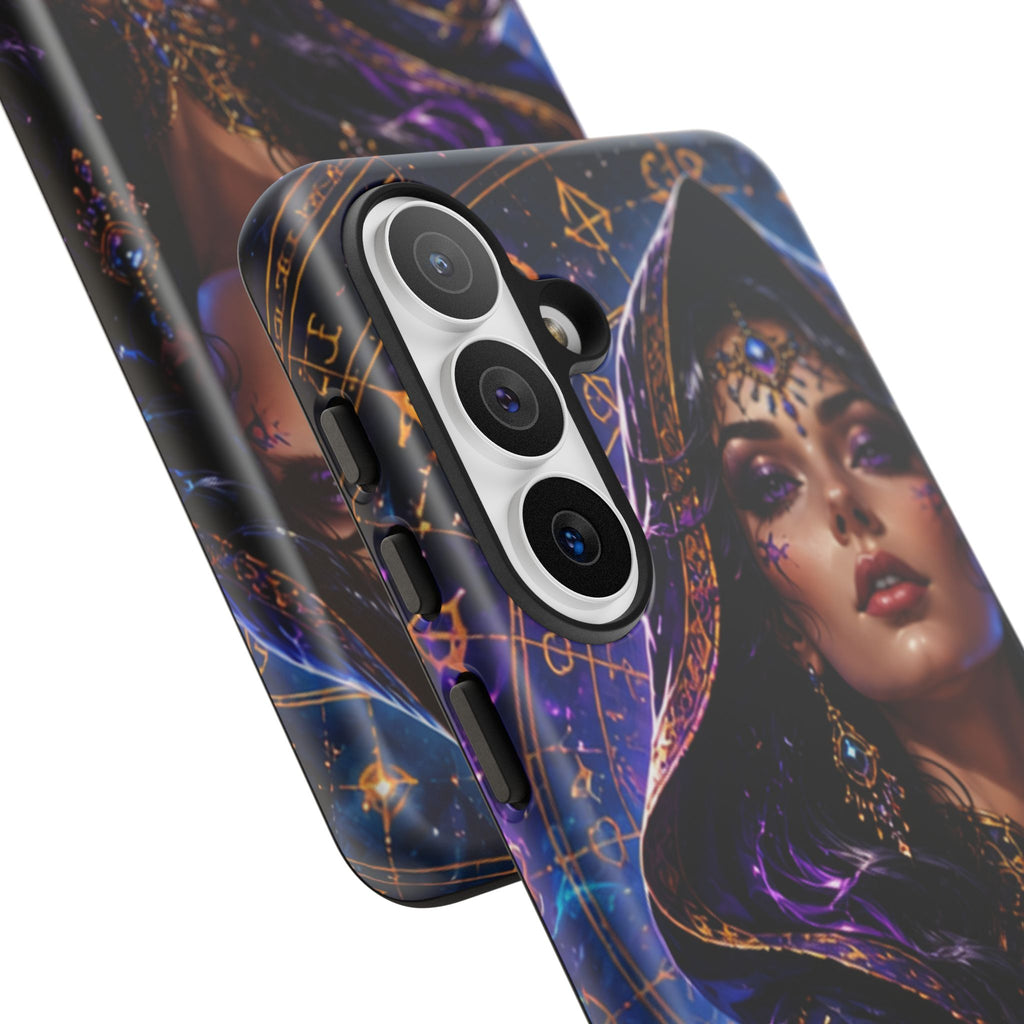 Phone Case — Mystical Sorceress Art Protective Tough Case (Astrology, Purple Hooded Witch)