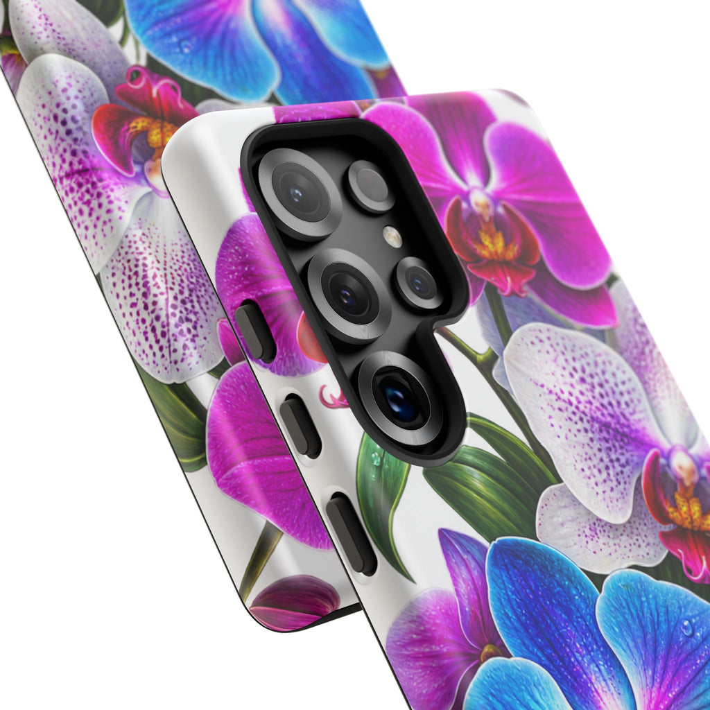 Orchid Floral Tough Phone Case – Vibrant Blue & Pink Orchid Protective Cover