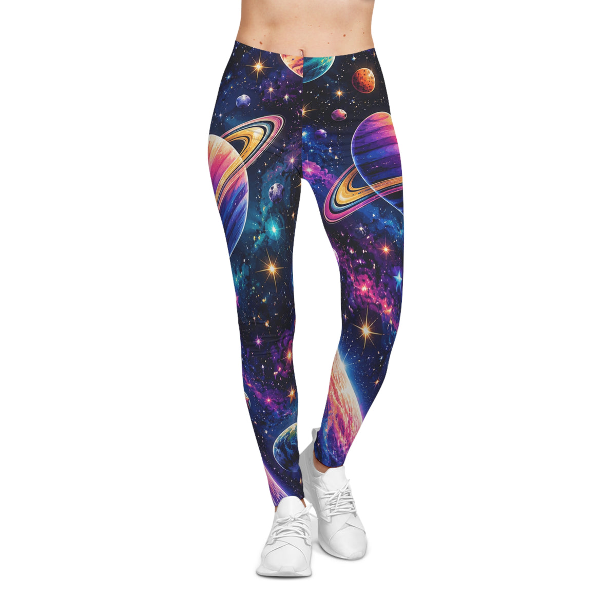 Galaxy Planets Leggings — Colorful Space Print Women's Leggings