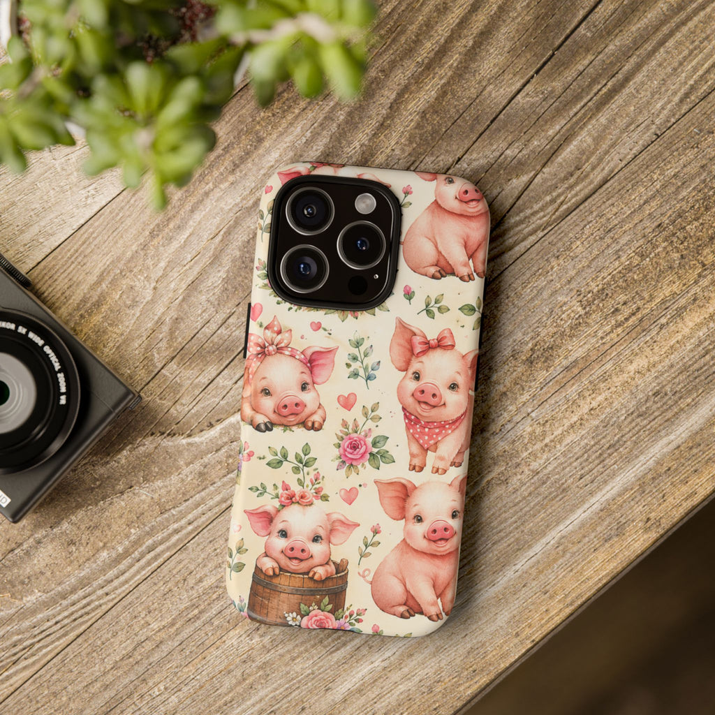 Cute Pink Piglet Phone Case — Vintage Floral Farm Animal iPhone Cover