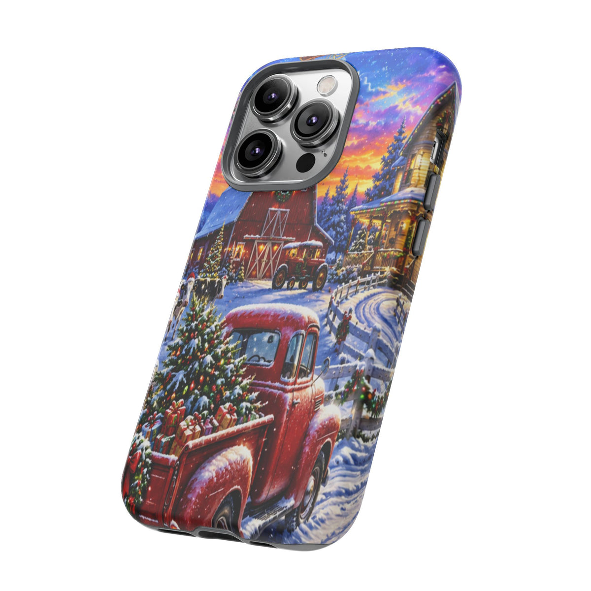 Christmas Farm Phone Case — Vintage Red Truck in Snowy Holiday Scene