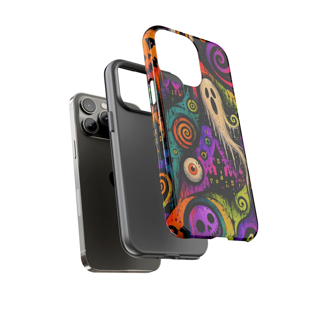 Halloween Ghost Phone Case — Colorful Spooky Skull & Haunted House Tough Case