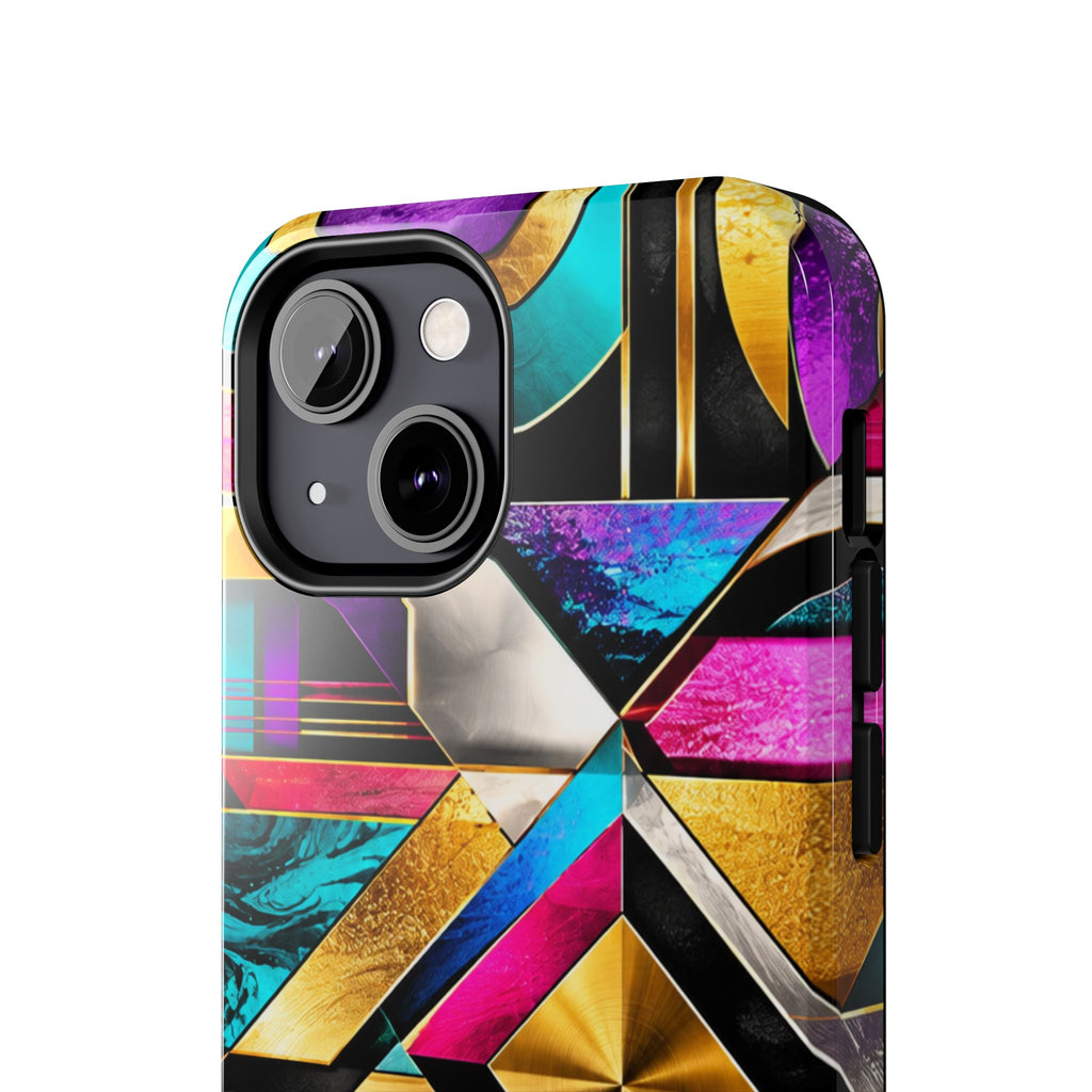 Geometric Art Deco Tough Phone Case — Vibrant Gold, Teal & Magenta Pattern