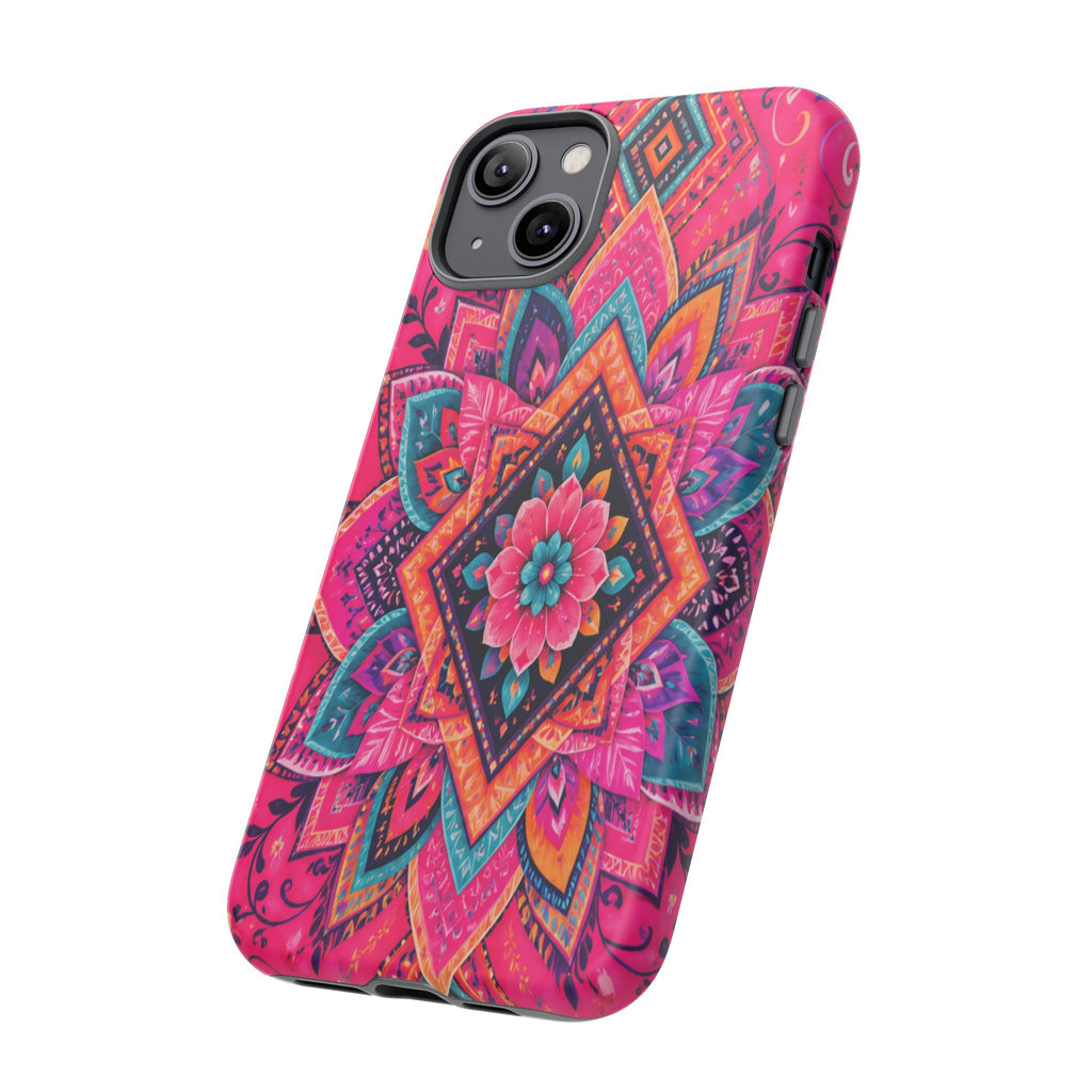 Floral Mandala Tough Phone Case — Pink Boho Protective Cover