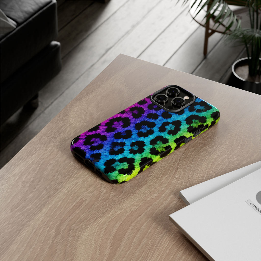 Neon Rainbow Leopard Tough Case – Colorful Animal Print Phone Cover