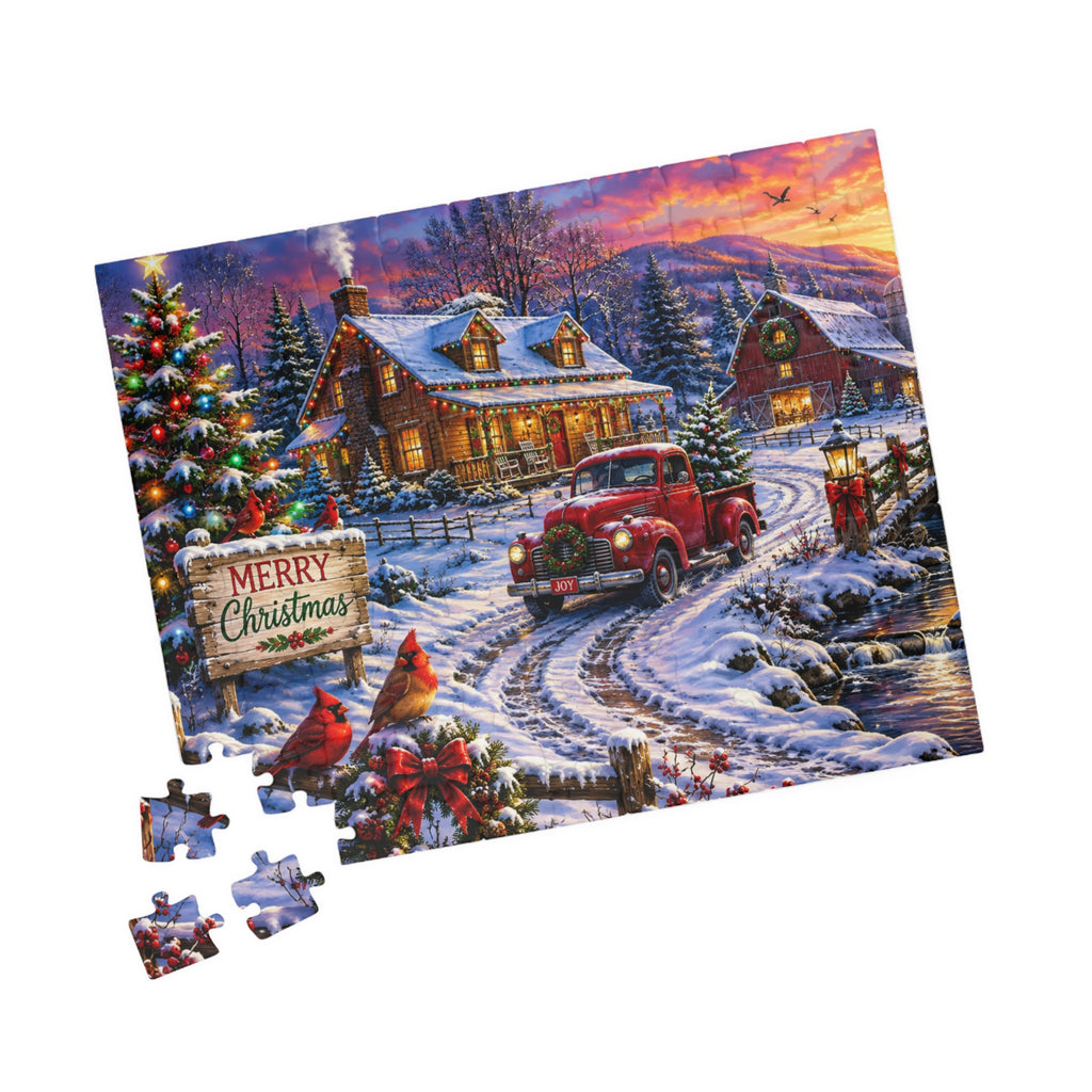 Christmas Cabin Snow Scene Puzzle — Festive Holiday Jigsaw (110/252/520/1014 pcs)