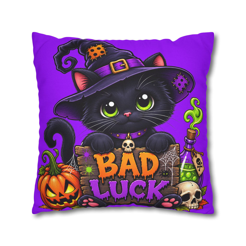 Halloween Black Cat Pillowcase — "Bad Luck" Spooky Cute Decorative Pillow