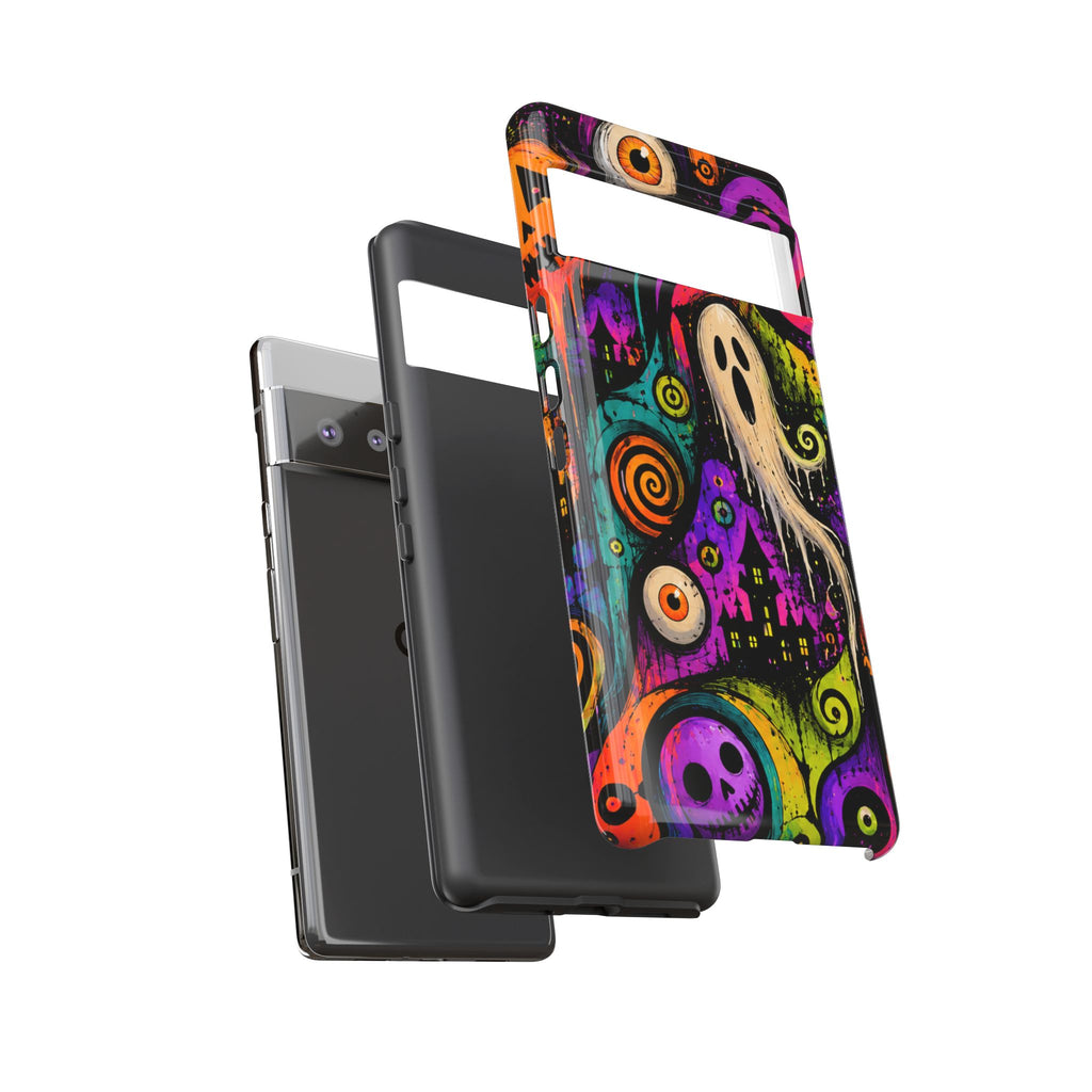 Halloween Ghost Phone Case — Colorful Spooky Skull & Haunted House Tough Case