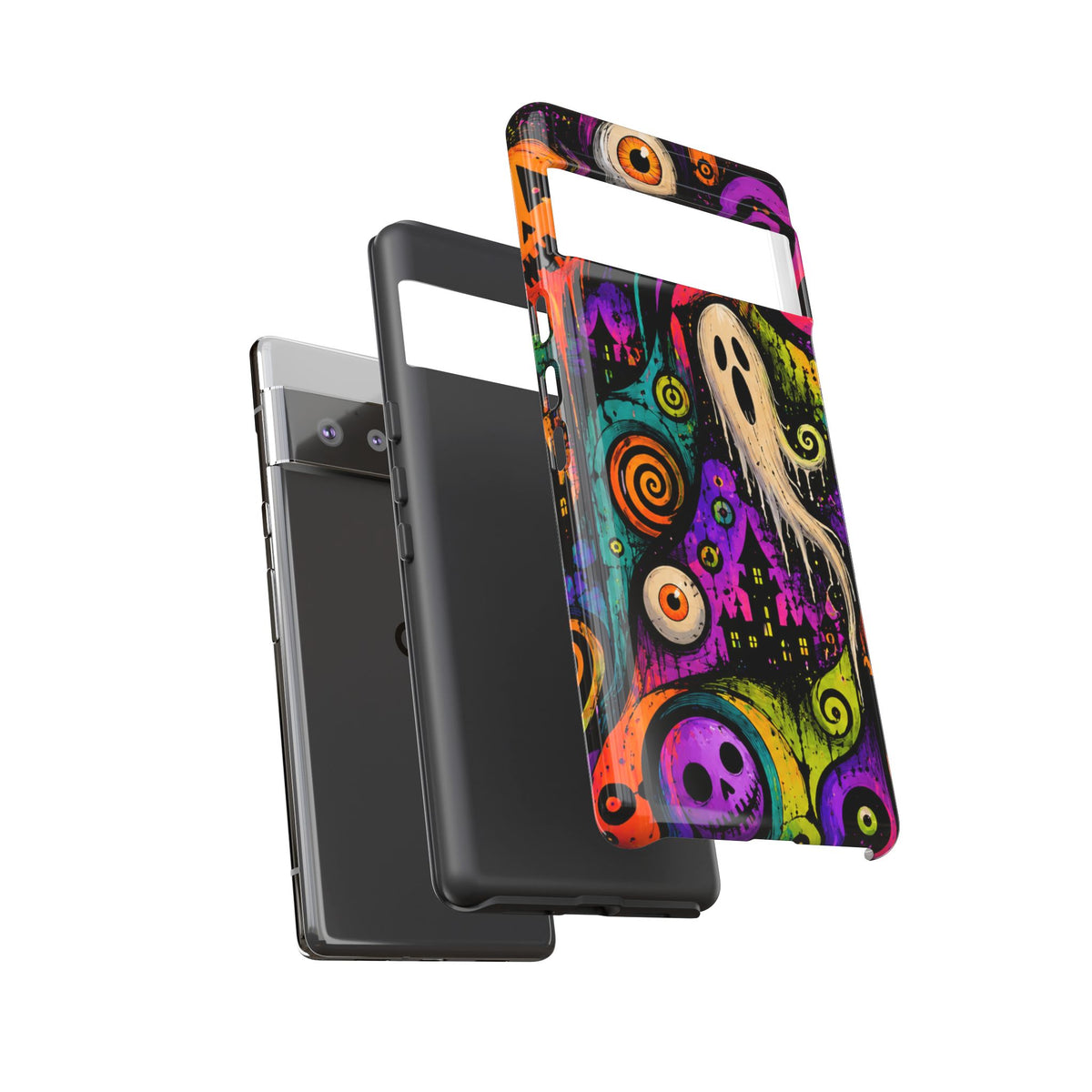 Halloween Ghost Phone Case — Colorful Spooky Skull & Haunted House Tough Case