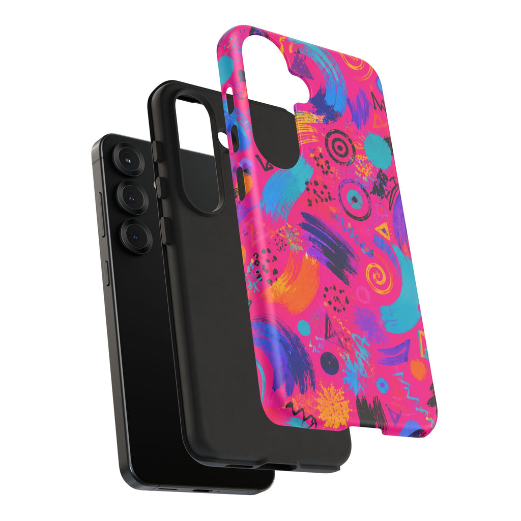 Neon Retro Abstract Tough Phone Case — 80s Brushstroke Pattern