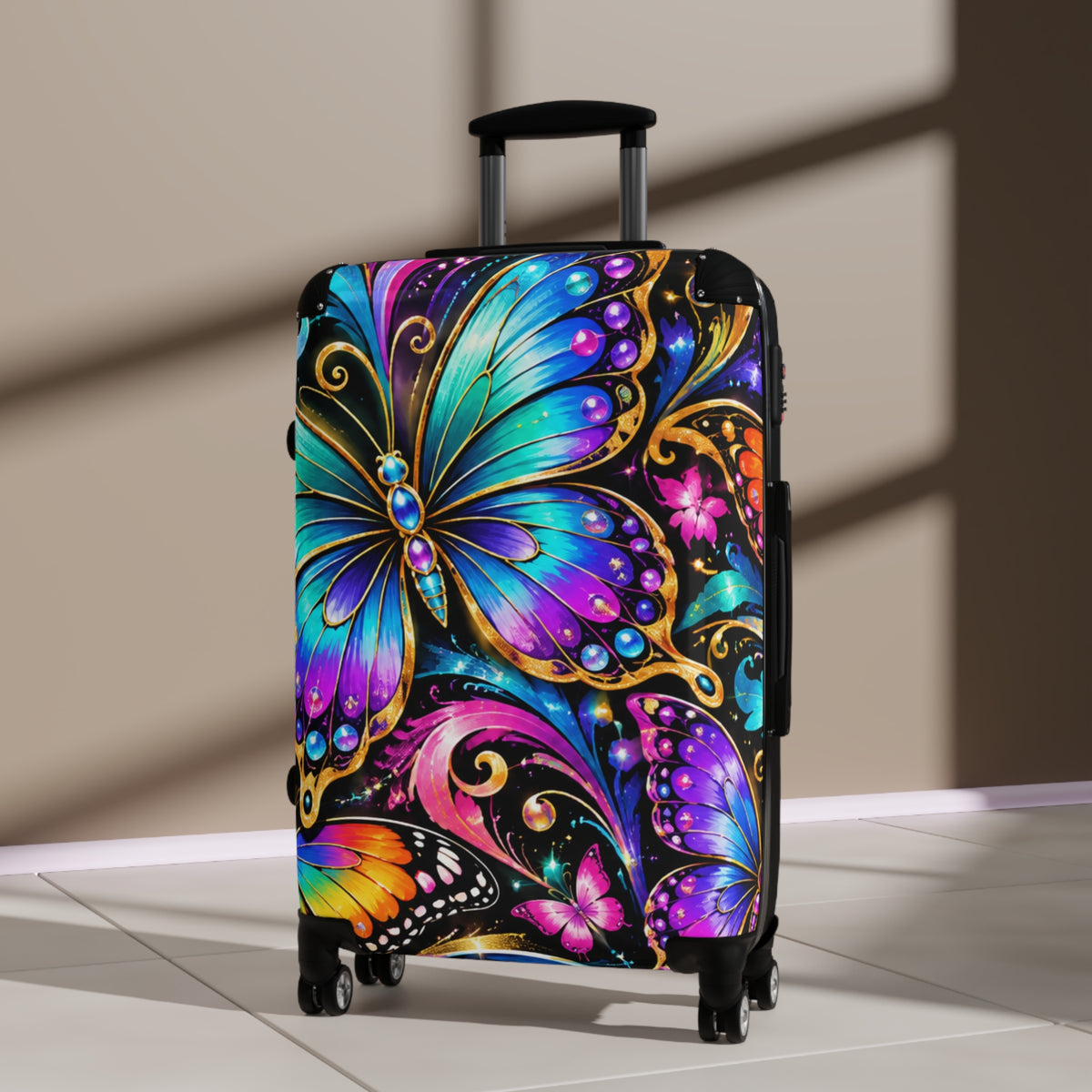 Butterfly Sparkle Carry-On Suitcase — Colorful Gemstone Travel Luggage