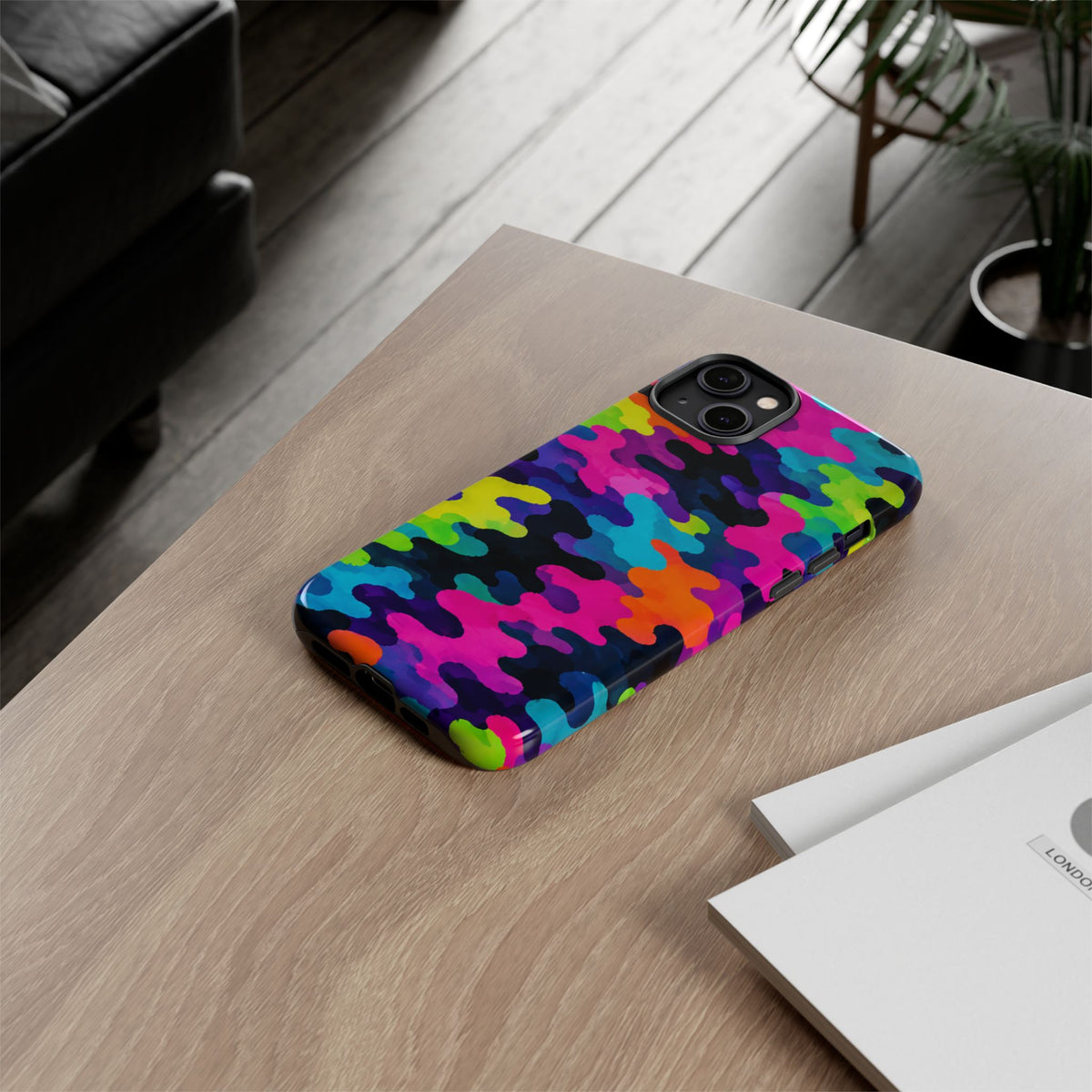 Neon Camo Tough Phone Case — Bright Rainbow Protective iPhone Cover
