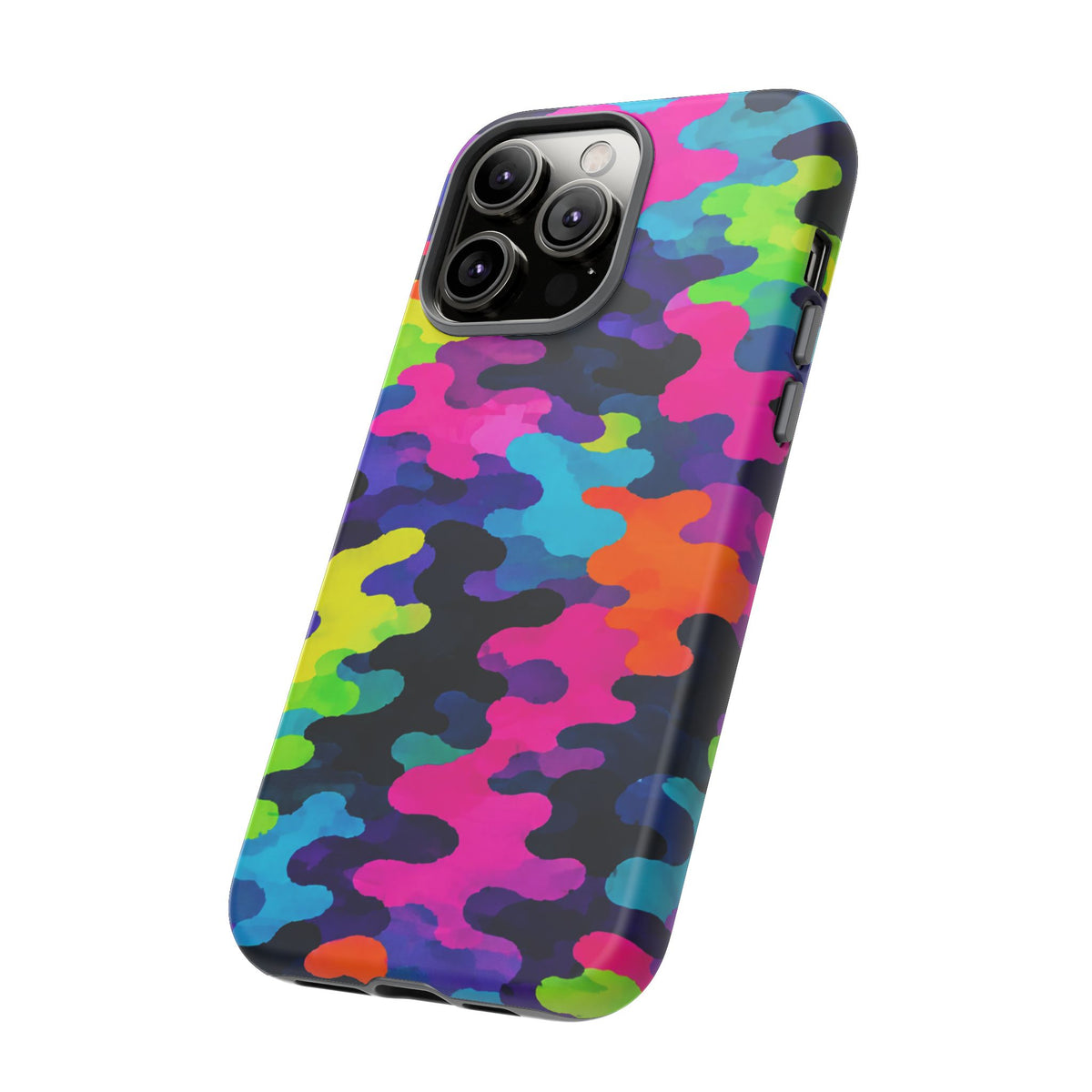 Neon Camo Tough Phone Case — Bright Rainbow Protective iPhone Cover