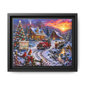 Cozy Vintage Christmas Truck Framed Canvas – "Merry Christmas" Winter Cabin Scene