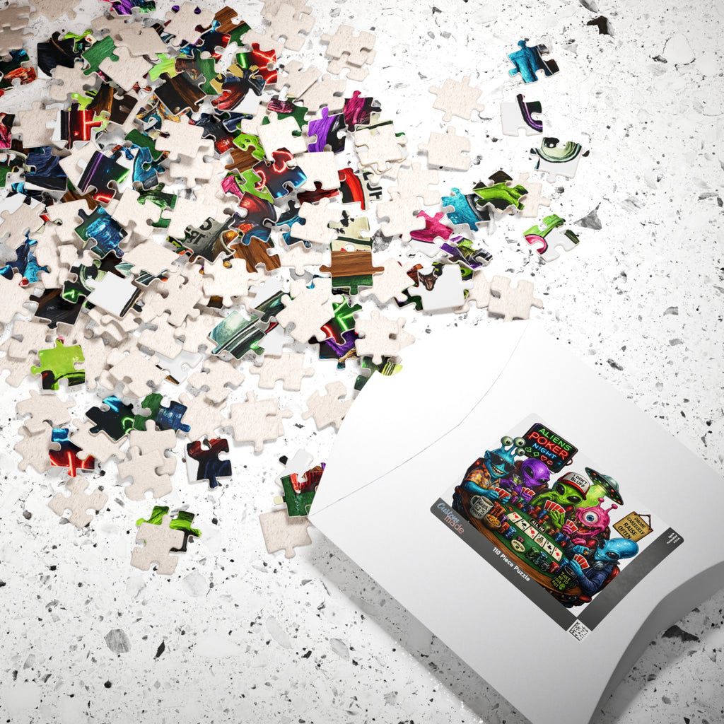 Aliens Poker Night Puzzle | Card Game Alien Illustration Jigsaw