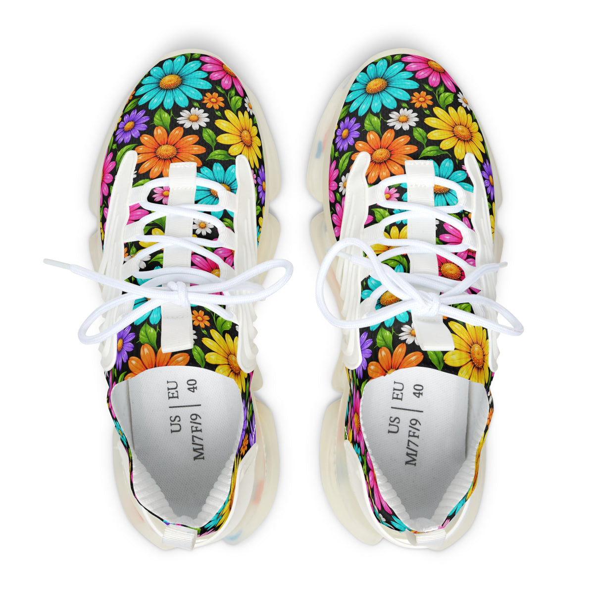 Floral Mesh Sneakers — Women's Colorful Daisy Athletic Shoes