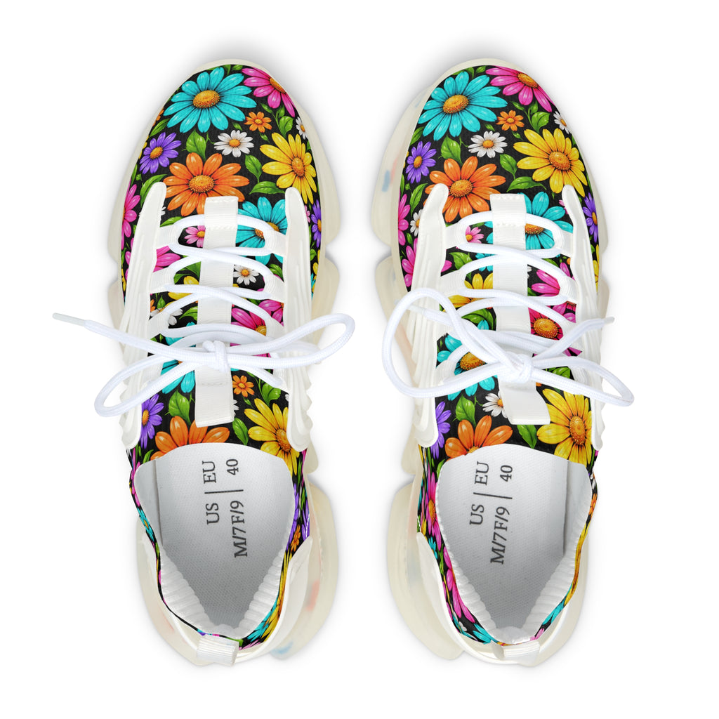 Floral Mesh Sneakers — Women's Colorful Daisy Athletic Shoes