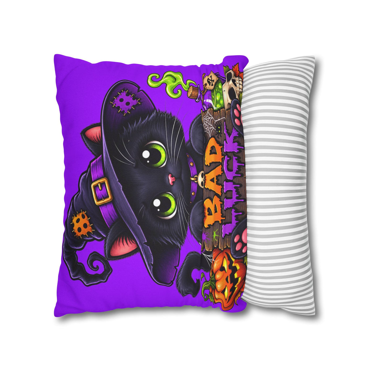 Halloween Black Cat Pillowcase — "Bad Luck" Spooky Cute Decorative Pillow
