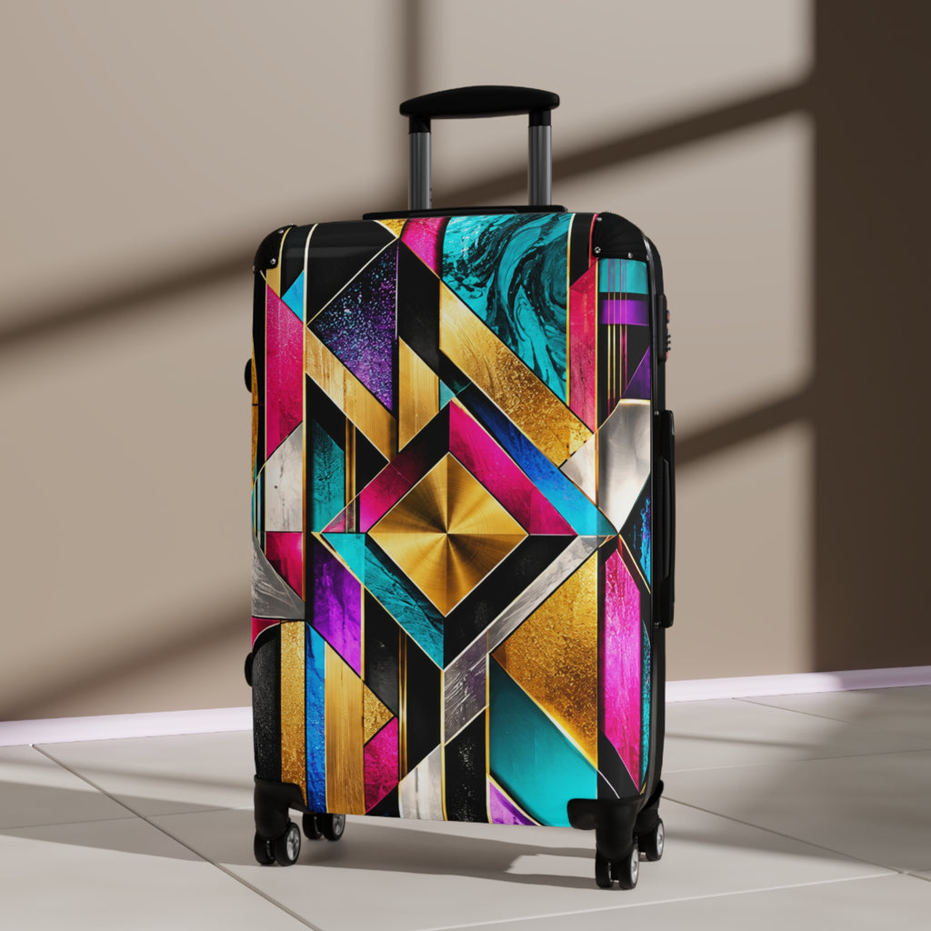 Geometric Glam Carry-On Suitcase – Bold Gold, Teal & Magenta Art Deco Design