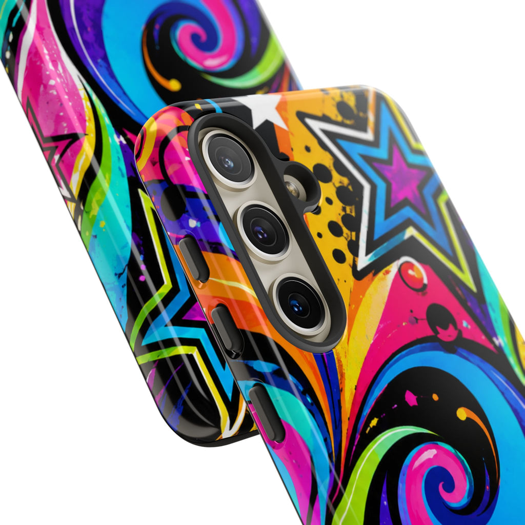 Psychedelic Swirl Phone Case — Bold Retro Stars & Neon Pop Art Tough Case